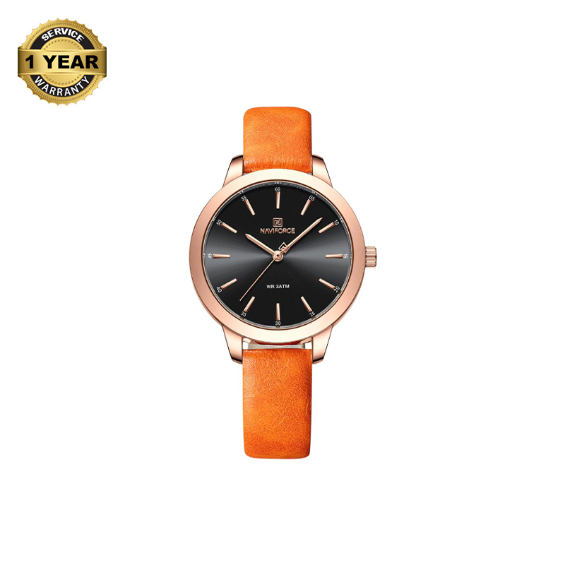 Picture of NAVIFORCE NF5024L Orange PU Leather Analog Watch For Women - RoseGold & Orange