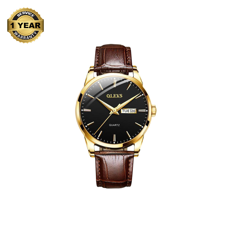 Picture of OLEVS 6898 Chocolate PU Leather Analog Watch For Men - Black & Chocolate