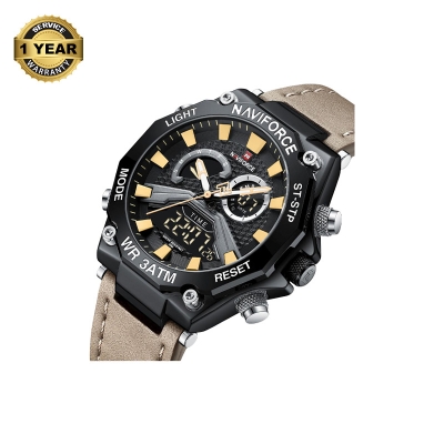 Picture of NAVIFORCE NF9220 Brown PU Leather Dual Time Watch For Men - Black & Brown