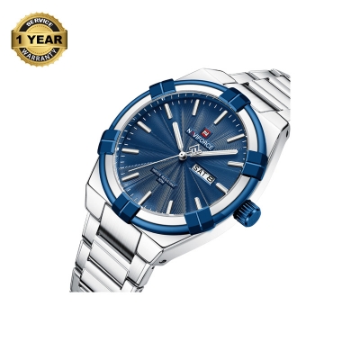 Picture of NAVIFORCE NF9218 Silver Stainless Steel Analog Watch For Men - Royal Blue & Silver