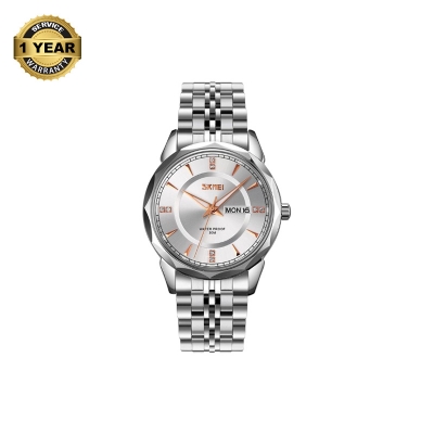 Picture of SKMEI 9268 Silver Stainless Steel Analog Watch For Men - White & Silver