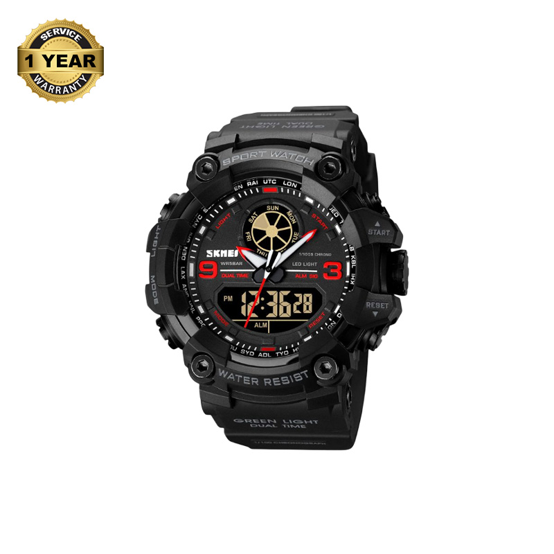 Picture of SKMEI 1818 Black PU Dual Time Sports Watch For Men - Red & Black
