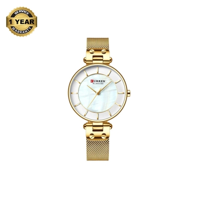 Picture of CURREN 9056 Golden Mesh Stainless Steel Analog Watch For Women - White & Golden