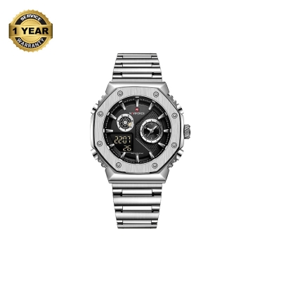 Picture of NAVIFORCE NF9216 Silver Stainless Steel Dual Time Watch For Men - Black & Silver