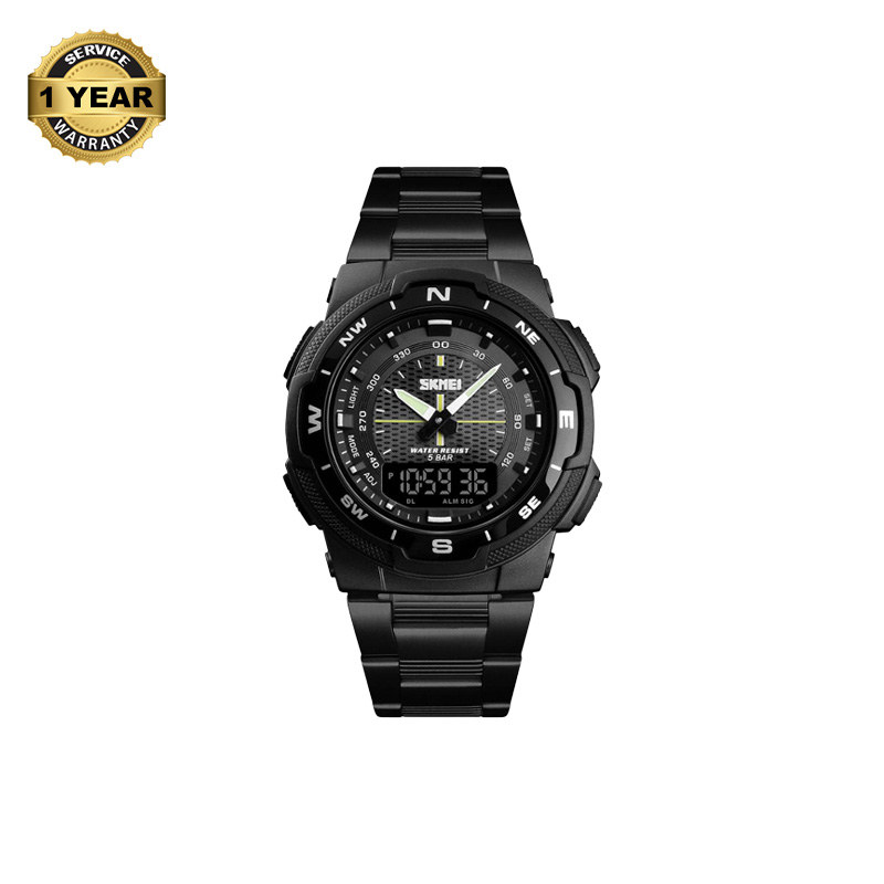 Picture of SKMEI 1370 Black Stainless Steel Dual Time Watch For Men - Black