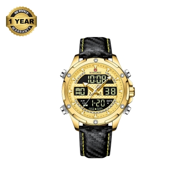 Picture of NAVIFORCE NF9194 Black PU Leather Dual Time Watch For Men - Golden & Black