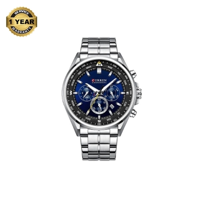 Picture of CURREN C8399 Silver Stainless Steel Chronograph Watch For Men - Royal Blue & Silver