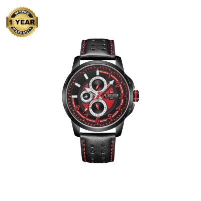 Picture of NAVIFORCE NF9142L Black PU Leather Chronograph Watch For Men - Black & Red