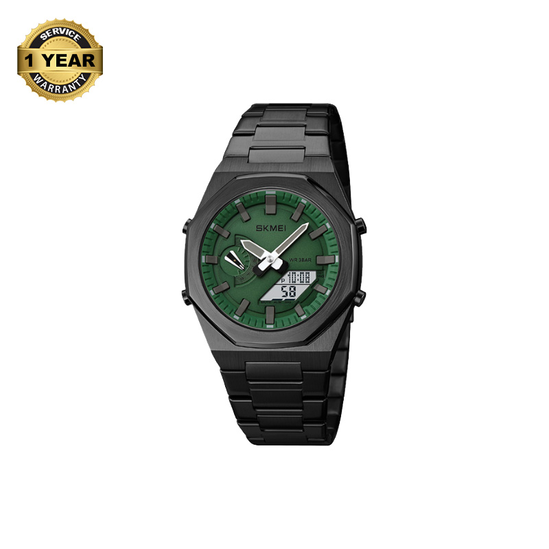 Picture of SKMEI 1816 Black Stainless Steel Dual Time Watch For Men - Green & Black (White)