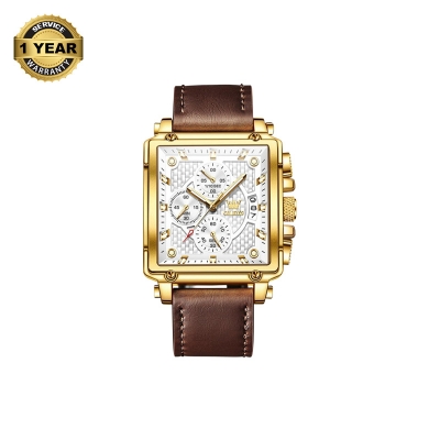 Picture of OLEVS 9925 Chocolate PU Leather Chronograph Watch For Men - White & Chocolate