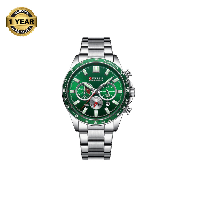 Picture of CURREN 8418 Silver Stainless Steel Chronograph Watch For Men - Green & Silver