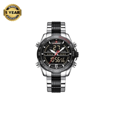 Picture of NAVIFORCE NF9195S Silver And Black Stainless Steel Dual Time Watch For Men - Black & Silver