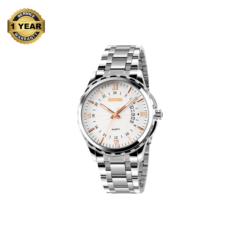 Picture of SKMEI 9069 Silver Stainless Steel Analog Watch For Men - White And Silver