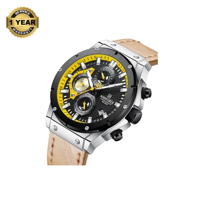 Picture of NAVIFORCE NF8027 Dark Brown PU Leather Chronograph Watch For Men - Yellow & Dark Brown