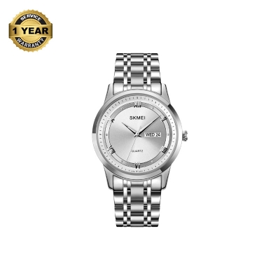 Picture of SKMEI 1870 Silver Stainless Steel Analog Watch For Men - White & Silver