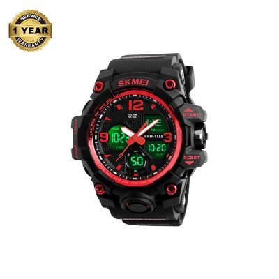 Picture of SKMEI 1155B Black PU Dual Time Sport Watch For Men - Red & Black