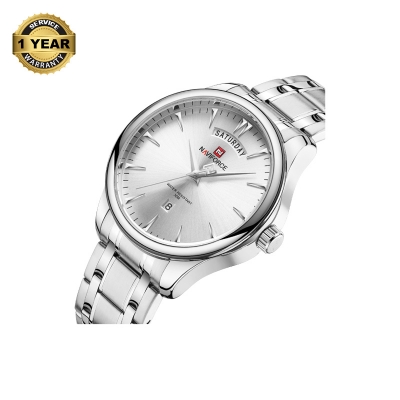 Picture of NAVIFORCE NF9213 Silver Stainless Steel Analog Watch For Men - White & Silver