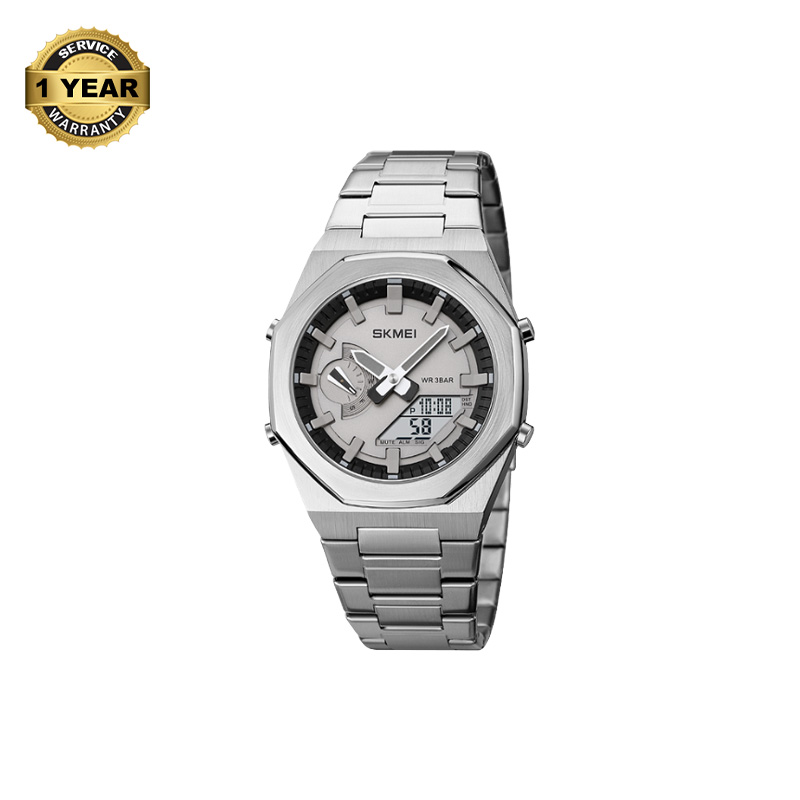 Picture of SKMEI 1816 Silver Stainless Steel Dual Time Watch For Men - Silver (White)