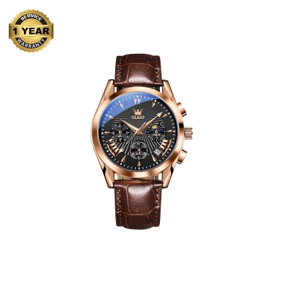 Picture of OLEVS 2876 Chocolate PU Leather Chronograph Watch For Men - Black & RoseGold