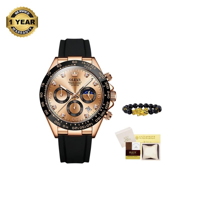 Picture of OLEVS 2875 Black Rubber Chronograph Watch For Men - RoseGold & Black