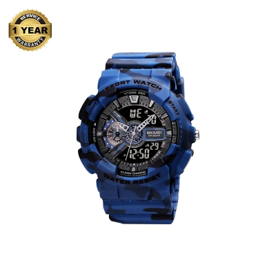 Picture of SKMEI 1688 Blue Camouflage PU Dual Time Watch For Unisex - Blue Camouflage
