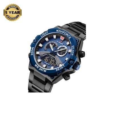 Picture of NAVIFORCE NF9207 Golden Stainless Steel Dual Time Watch For Men - Royal Blue & Black