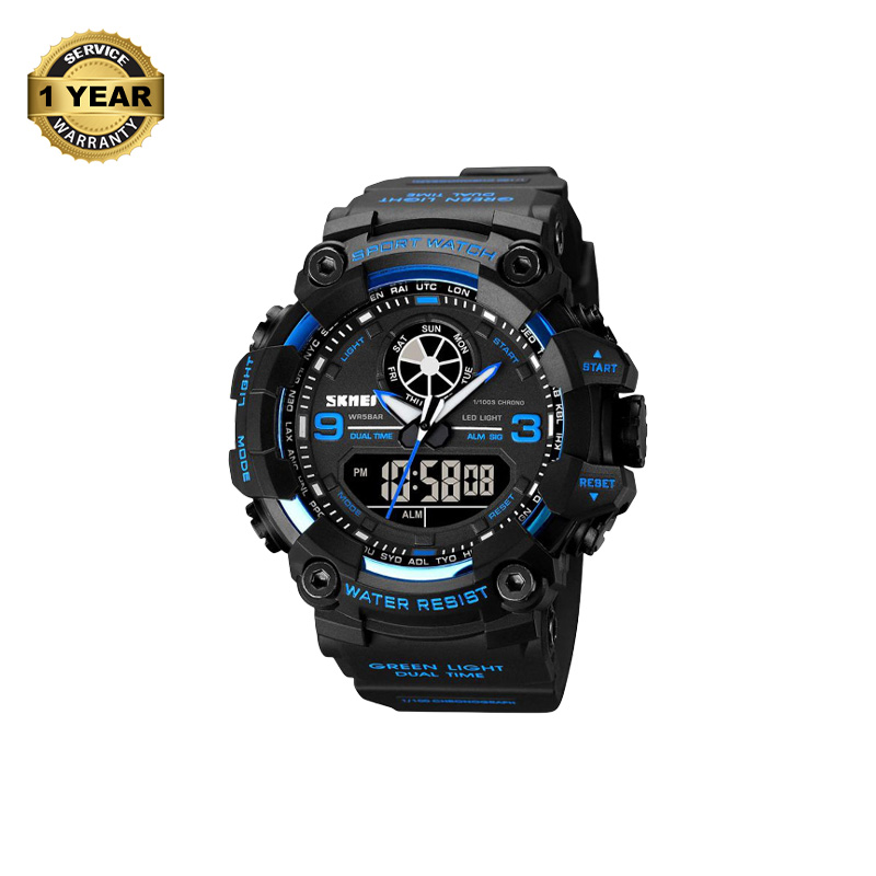 Picture of SKMEI 1818 Black PU Dual Time Watch For Men - Blue & Black