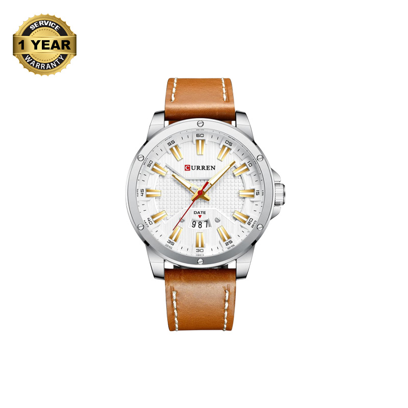 Picture of CURREN 8376 Brown PU Leather Analog Watch For Men - White & Brown