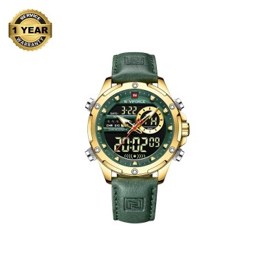 Picture of NAVIFORCE NF9208 Green PU Leather Dual Time Watch For Men - Golden & Green