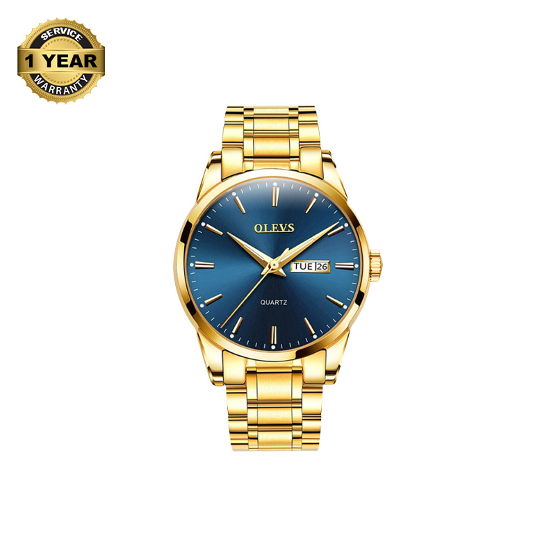 Picture of OLEVS 6898 Golden Stainless Steel Analog Watch For Men - Royal Blue & Golden
