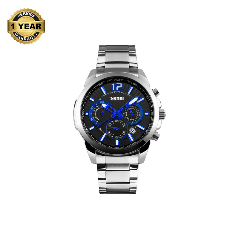 Picture of SKMEI 9108 Silver Stainless Steel Chronograph Watch For Men - Black & Silver