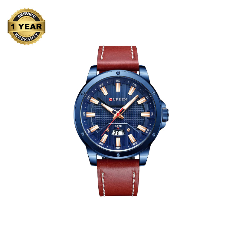 Picture of CURREN 8376 Red Wine PU Leather Analog Watch For Men - Royal Blue & Red Wine