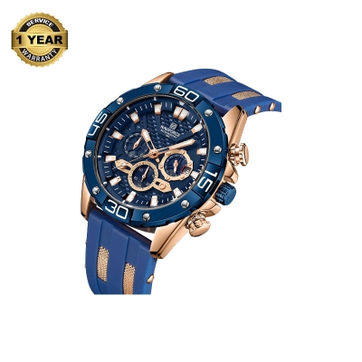 Picture of NAVIFORCE NF8019 Royal Blue TPU Leather Chronograph Watch For Men - RoseGold & Royal Blue