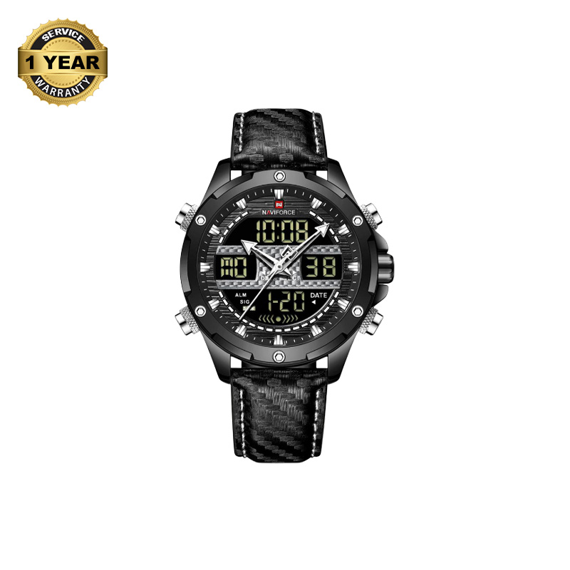 Picture of NAVIFORCE NF9194 Black PU Leather Dual Time Watch For Men - White & Black