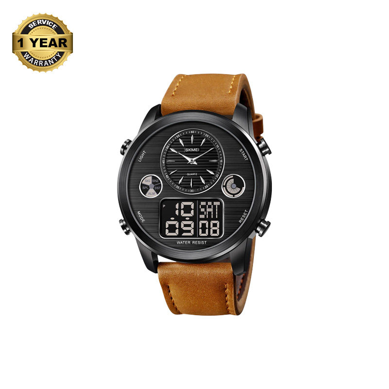 Picture of SKMEI 1653 Brown PU Leather Dual Time Watch For Men - Black & Brown