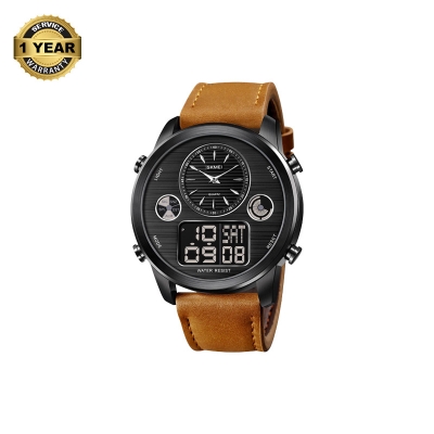 Picture of SKMEI 1653 Brown PU Leather Dual Time Watch For Men - Black & Brown