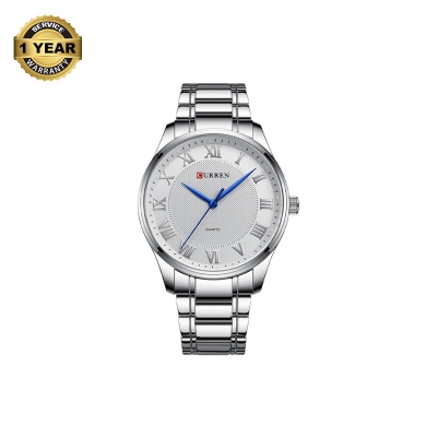 Picture of CURREN 8409 Silver Stainless Steel Analog Watch For Men - White & Silver