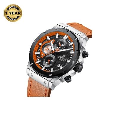 Picture of NAVIFORCE NF8027 Brown PU Leather Chronograph Watch For Men - Orange & Brown