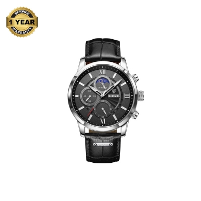 Picture of LIGE 8932 Black PU Leather Chronograph Watch For Men - Silver & Black