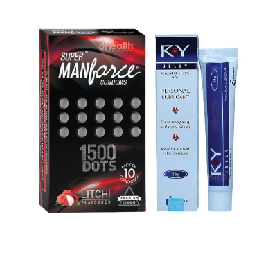 Picture of Manforce Super Litchi 1500 Dotted Condom 1 Pack (10pcs) & RY Jelly 30g 1 PC