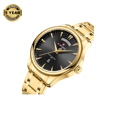 Picture of NAVIFORCE NF9213 Golden Stainless Steel Analog Watch For Men - Black & Golden