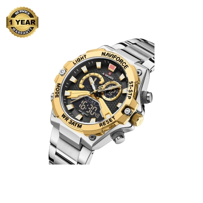 Picture of NAVIFORCE NF9207 Golden Stainless Steel Dual Time Watch For Men - Golden & Silver