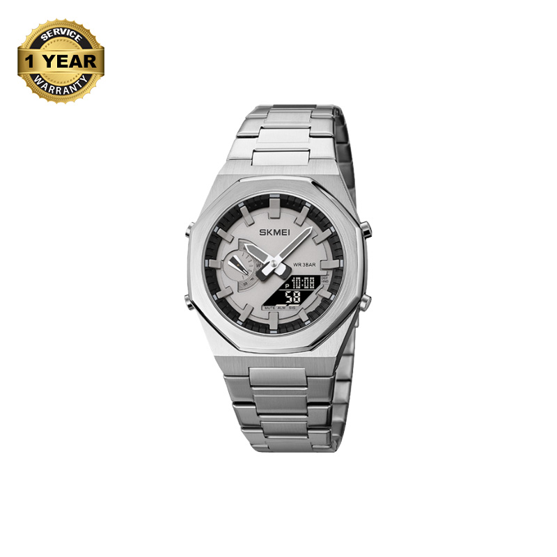 Picture of SKMEI 1816 Silver Stainless Steel Dual Time Watch For Men - Silver (Black)