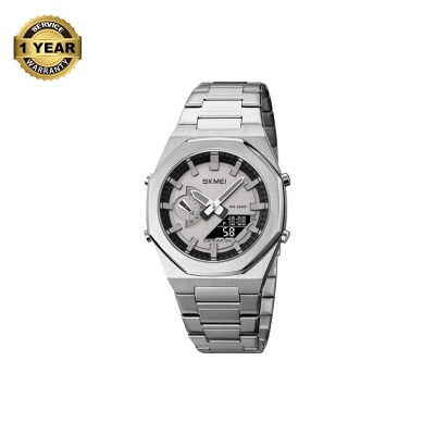 Picture of SKMEI 1816 Silver Stainless Steel Dual Time Watch For Men - Silver (Black)