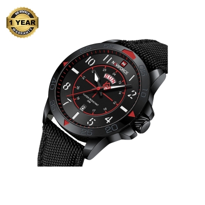 Picture of NAVIFORCE NF9204 Black Nylon Strap Analog Watch For Men - Red & Black