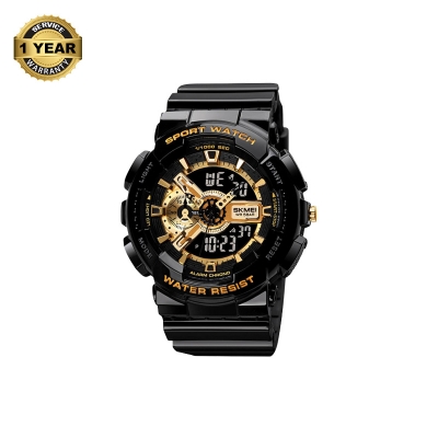 Picture of SKMEI 1688 Black PU Dual Time Watch For Unisex - Golden & Black