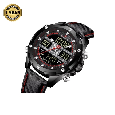 Picture of NAVIFORCE NF9194 Black PU Leather Dual Time Watch For Men - Black & Red