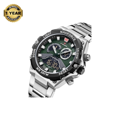 Picture of NAVIFORCE NF9207 Golden Stainless Steel Dual Time Watch For Men - Green & Silver