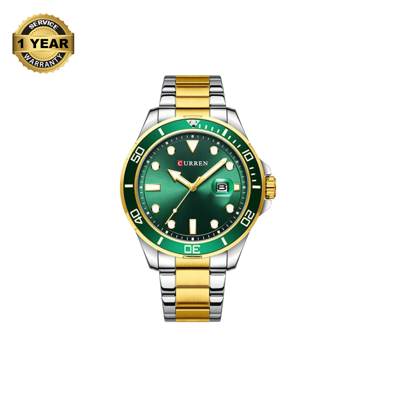 Picture of CURREN 8388 Silver And Golden Two-tone Stainless Steel Analog Watch For Men - Green & Golden