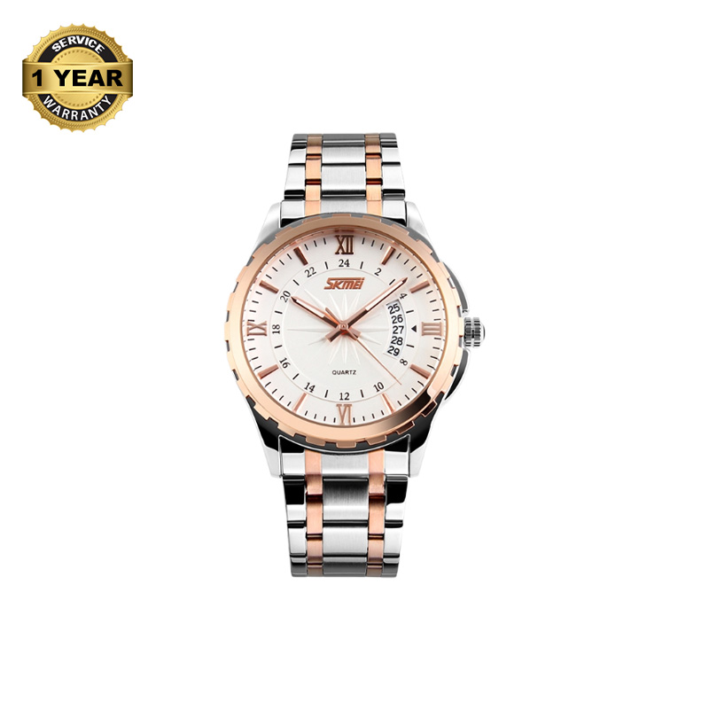 Picture of SKMEI 9069 Silver And RoseGold Two-tone Stainless Steel Analog Watch For Men - White & RoseGold